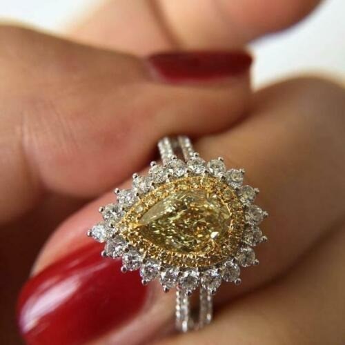 Art Deco Antique 2.20 Ct Canary Diamond Vintage Wedding Ring 925 Sterling Silver