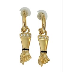 Jackie Collins Gold Tone Rhinestone Figa Fist Dangle Post Earrings, Signed K01