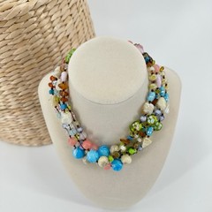 Vintage COOKIE LEE Necklace Colorful Chunky Art Glass Beads Pastels 30″ Long