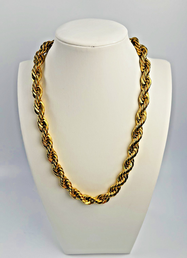 Vintage Napier Chunky Gold Tone Rope Chain Signed Twisted Necklace 110g 17.5″