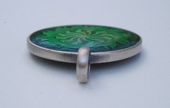 2 Vintage Pendants Epoxy Resin Pewter Metal Large Blue Floral & Green Sun Burst
