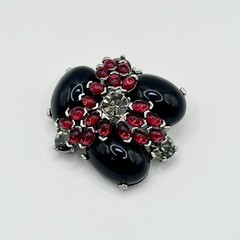 Vintage Unique Rhinestone Lucite Brooch Red Black Acrylic Cabochons 2”
