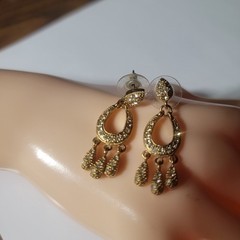 Antique 80th Roman gold white stones small chandelier stud earrings