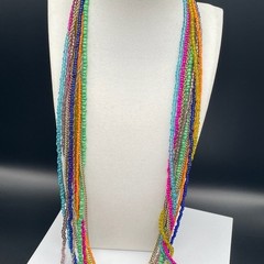 Vintage Multi-Strand Seed Bead Chain Charm Necklace Bohemian Hippie Jewelry