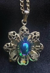 Vintage 1980s Brass Filigree Necklace Rich Gems Las Vegas Unsigned