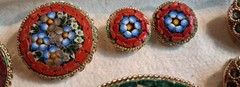 VTG/Antique 14pc Micro Mosaic Jewelry Mix Brooches & Earrings Gold/Silver Toned