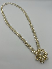 Vintage Necklace Of Gold-tone Beads With Faux Pearls And A Snowflake Pendant