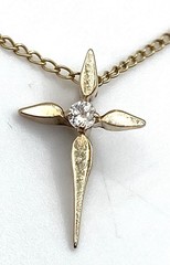 Vintage 14K Gold Filled Cross CZ Pendant Charm with 18” Long Chain Necklace