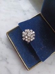 Funky 1950s Midcentury 14K White Gold Diamond Cluster Vintage Dome Cocktail Ring