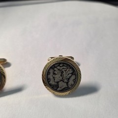 Vintage Cufflinks Made with Genuine Silver Mercury Dime 2.2 cm Dated 1944 & 1937