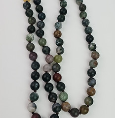 Vintage Frosted Indian Agate Necklace 56 in Matte Green Stone Beads Long Strand