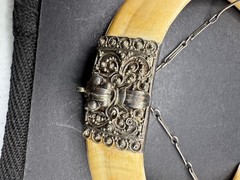 Vintage 19th Century Bear Double Tusk Pendant & Chain