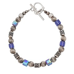Vintage Sterling Silver 925 Iridescent Crystal Beaded Bracelet 7.5″