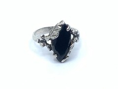 Art Deco style 925 Sterling Silver Black Onyx Ladies Band Ring – Sz 6
