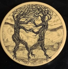 K McClelland Scrimshaw Resin Brooch “The Dancing” Tree Signed Pin
