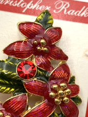 VTG Signed Christopher Radko Poinsettia Enamel Brooch Pendant 2-1/8 x 1-5-8”