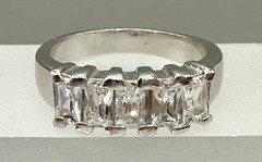 VINTAGE SILVER PLATED HALF ETERNITY BAGUETTE CUT CZ ANNIVERSARY BAND RING SZ 8
