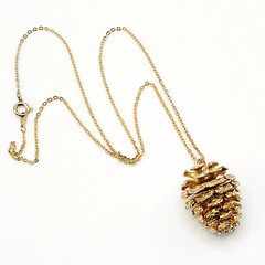 Pinecone Articulated Pendant w Chain Woodland Holiday Nature Gold Tone Necklace
