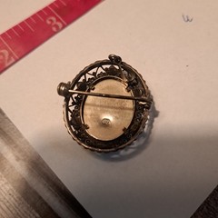 Antique 800 silver miniature portrait painting oval pendant pin turquoise beads