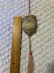 VINTAGE SATIN / SILK? ASIAN EMBROIDERED POUCH NECKLACE WITH TASSEL