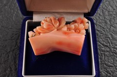 Pink coral OBIDOME brooch “Cherry blossom and rose” Certificate, (47mm 120.0ct)