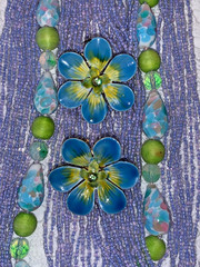 ORIGINAL by ROBERT Mauve MULTI-STRAND Beaded NECKLACE & EARS w/ENAMELED FLOWERS