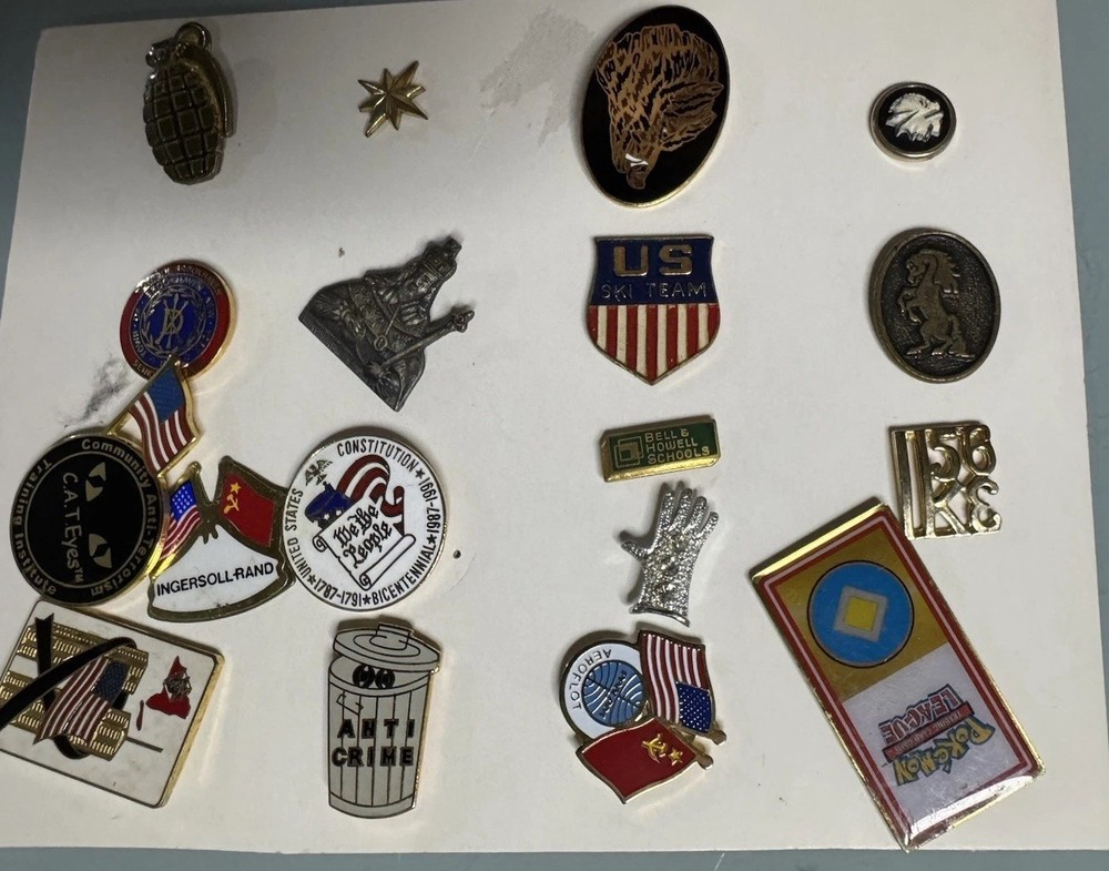 Vintage Mixed Pin Lot Pokemon League USA Ski Team Aeroflot Patriotic 18pc
