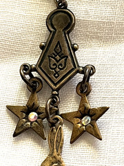 Bronze-Toned Antique-Style Chandelier Dangle Earrings, Stars, Rabbit in Hat 2.5″