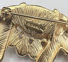 TRIFARI Gold Tone Vintage ELEPHANT Brooch Jewel Tone Enamel Faux Pearl