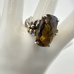 Ann King Ring Sterling Silver 18k Yellow Gold Flower Smoky Quartz Size 9 Floral