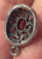 STERLING Silver Marked CW Almandine Garnet AND Marcasite Round Pendant C05