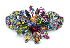 Dark Silver Tone & Multicolor Rhinestones Brooch Vintage