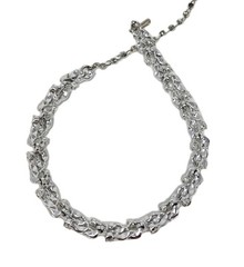Rhodium Plated Clear Crystal Choker Necklace 15.5 Inches Vintage Leaves Unsigned