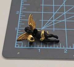 Vintage Coreen Simpson Black Cherub Brooch Gold Tone Cupid Heart Pin Signed