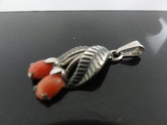 Beautiful Antique Genuine Coral Cherries 835 Silver Designer TEKA Signed Pendant