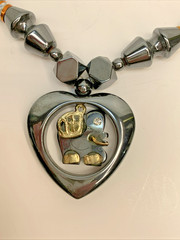 Vintage Heavy Heart W/ Good Luck Elephant Inside Pendant Necklace