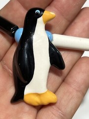 Stunning Flying Colors Hand Painted Ceramic Penguin Pendant necklace vintage