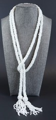 Vintage Estate Art Deco White Seed Bead Flapper Lariat Rope Necklace Tassel 59”