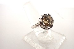 Vintage Modernist Sterling Silver & Large Smoky Quartz Cocktail Ring Sz 7