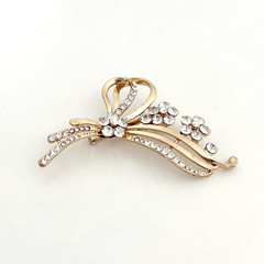 Ladies Clear Rhinestone AB Flower Plant Gold Tone Sparkly Brooch Pin