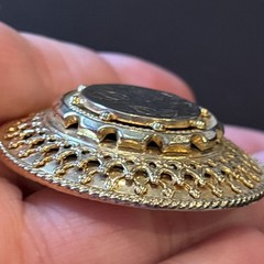 Vintage Gold Tone Domed Floral Etched Round Brooch Pin Openwork Victorian 1.75”