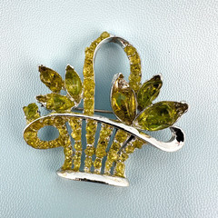 Vintage Flower Basket Brooch Pin Lot Silver Tone Green Resin Some Signed