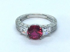Sterling Silver Shiny Bright CZ Cubic Zirconia Lab Ruby Cocktail Ring Size 8
