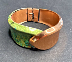 Vintage Matisse Renoir Green Enamel Copper Hinged Bracelet ~ FREE Shipping