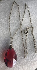 Pendant with chain silver 875 Russian Soviet Gold vintage USSR red crystal glas