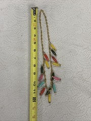 Vintage Bohemian Dangling Multicolor Oblong Beads Gold Plated 24” Necklace
