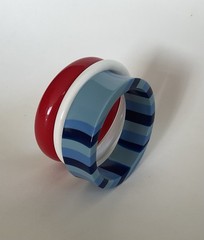 Vintage Lot 3 Chunky Bangles Red White Blue Stripes Lucite Plastic Mix Retro