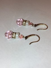 Vintage Pink Crystal Pearl Drop Earrings Y2K Elegant Coquette Silver Jewelry