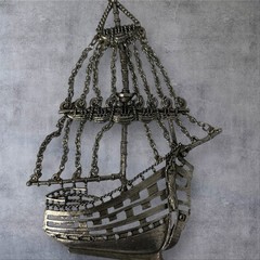 Vintage Sailing Ship Necklace Silver Tone Nautical Pendant 60s 70s