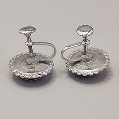 Vintage Blue Morph Butterfly Earrings Screw Back Silver Tone Painted Tree 16mm